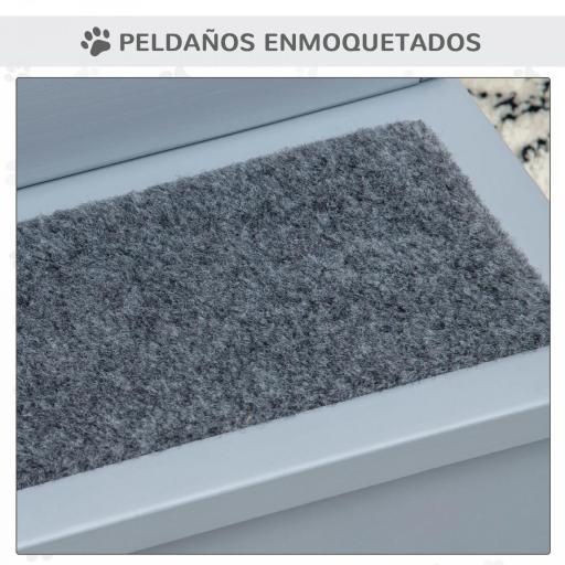 Escalera para Mascotas 3 Peldaños con Espacio de Almacenaje y Alfombra Antideslizantes Portátil 40,5x44,5x38 cm Gris [5]