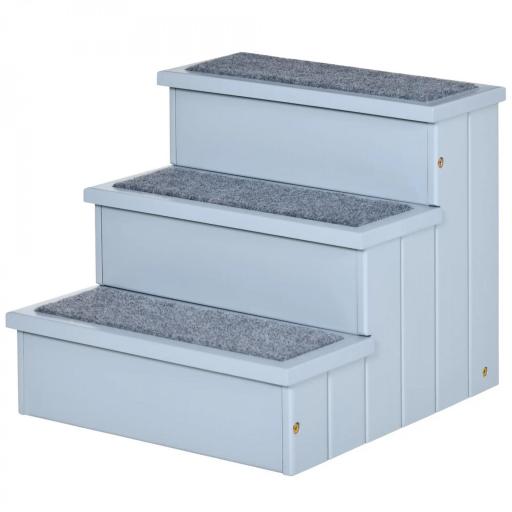 Escalera para Mascotas 3 Peldaños con Espacio de Almacenaje y Alfombra Antideslizantes Portátil 40,5x44,5x38 cm Gris [9]