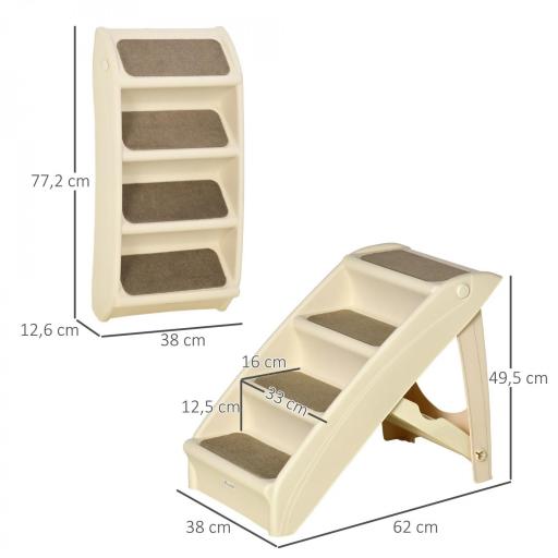 Escalón para Perros Gatos Portátil con Alfombras Antideslizantes para Cama Sofá Carga 20 kg 62x38x49,5 cm Beige [1]