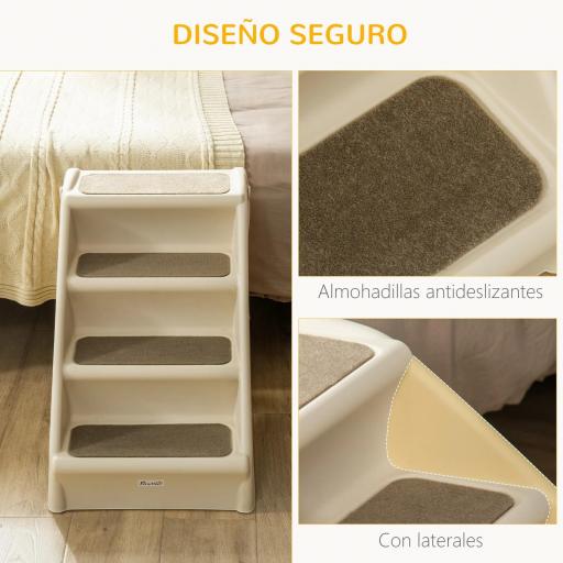 Escalón para Perros Gatos Portátil con Alfombras Antideslizantes para Cama Sofá Carga 20 kg 62x38x49,5 cm Beige [5]