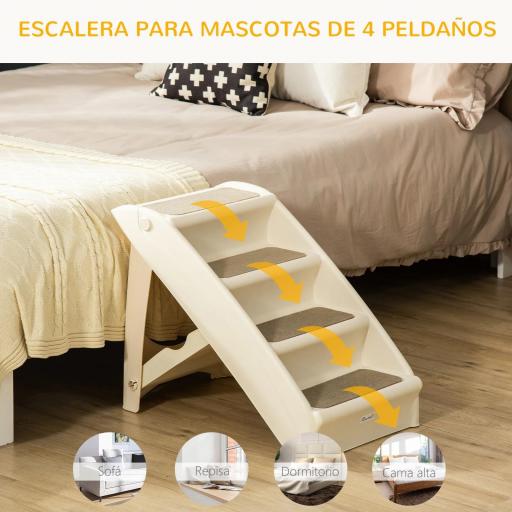 Escalón para Perros Gatos Portátil con Alfombras Antideslizantes para Cama Sofá Carga 20 kg 62x38x49,5 cm Beige [2]