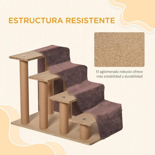 Escalera para Mascotas de 4 Peldaños con Funda Extraíble y Lavable para Cama Sofá 60x35x44 cm Marrón [3]