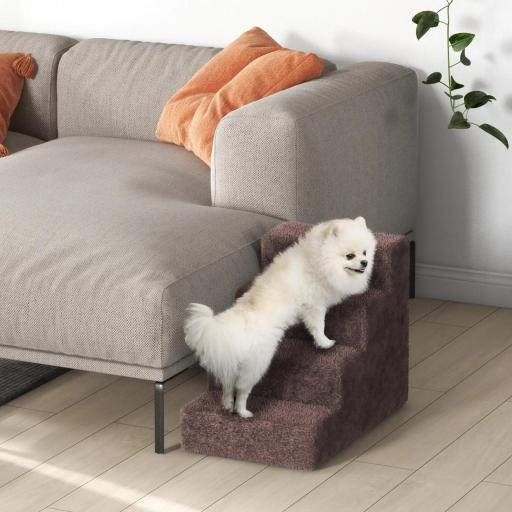 Escalera para Mascotas de 4 Peldaños con Funda Extraíble y Lavable para Cama Sofá 60x35x44 cm Marrón [7]