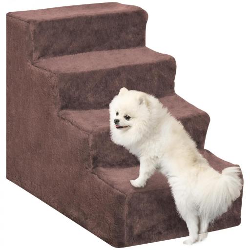 Escalera para Mascotas de 4 Peldaños con Funda Extraíble y Lavable para Cama Sofá 60x35x44 cm Marrón [9]