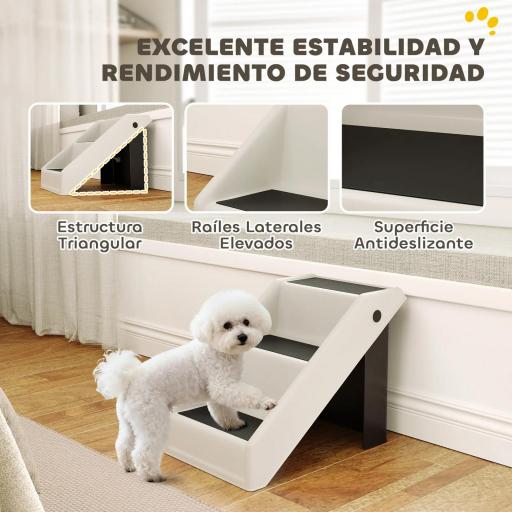 Escalera para Perros Plegable de 3 Peldaños para Mascotas Mayores para Cama Sofá 53x30,5x36,5 cm Crema [3]