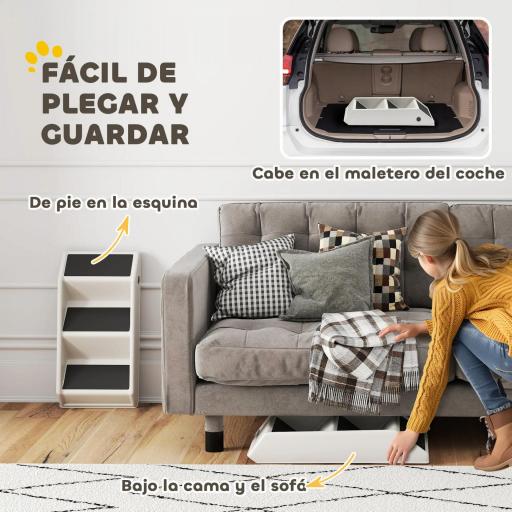 Escalera para Perros Plegable de 3 Peldaños para Mascotas Mayores para Cama Sofá 53x30,5x36,5 cm Crema [4]