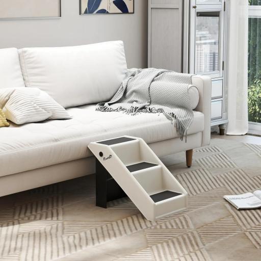 Escalera para Perros Plegable de 3 Peldaños para Mascotas Mayores para Cama Sofá 53x30,5x36,5 cm Crema [7]