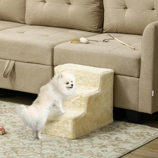 Escalera para Perros de 3 Peldaños con Funda Extraíble y Lavable Rampa para Perros para Cama Sofá 46x35x35 cm Beige
