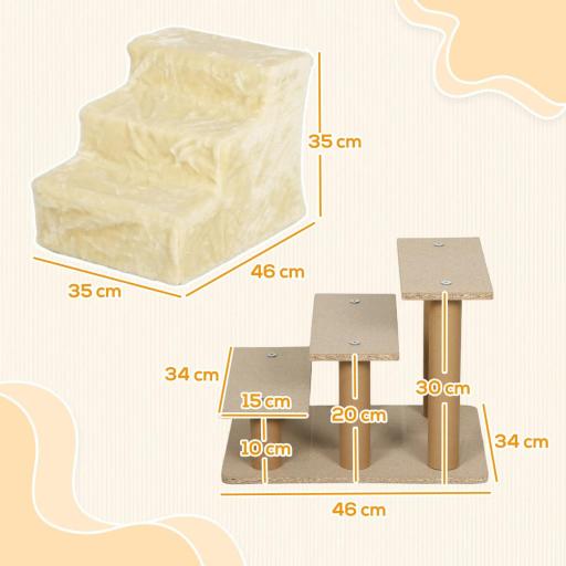 Escalera para Perros de 3 Peldaños con Funda Extraíble y Lavable Rampa para Perros para Cama Sofá 46x35x35 cm Beige [1]