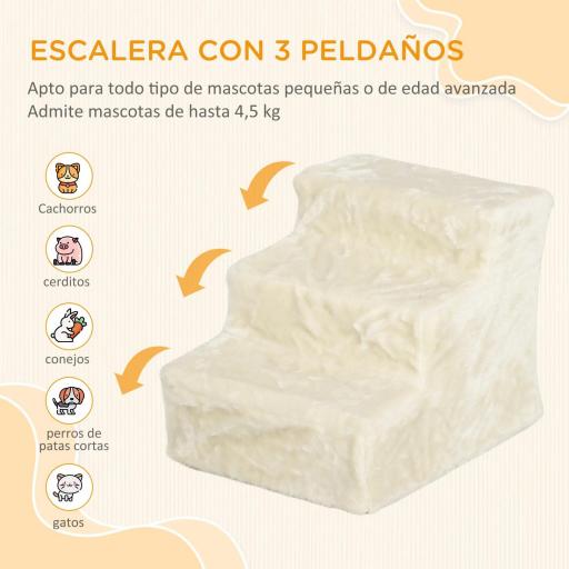 Escalera para Perros de 3 Peldaños con Funda Extraíble y Lavable Rampa para Perros para Cama Sofá 46x35x35 cm Beige [2]