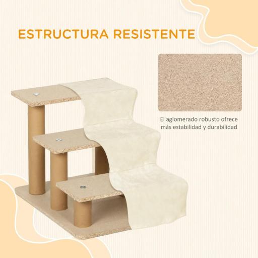 Escalera para Perros de 3 Peldaños con Funda Extraíble y Lavable Rampa para Perros para Cama Sofá 46x35x35 cm Beige [4]