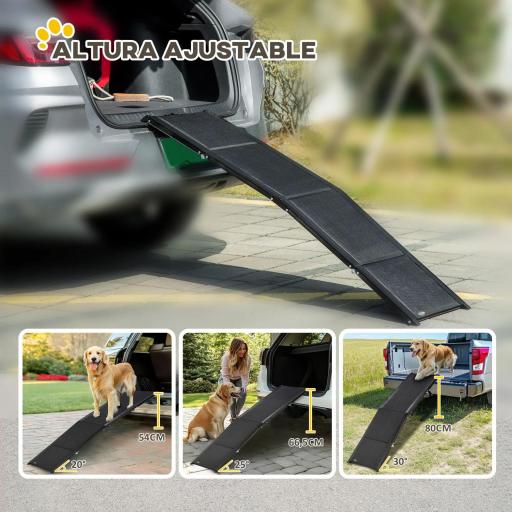 Rampa Plegable para Perros de Aluminio con Superficie Antideslizante Asa y Gancho Carga 80 kg 158x43,5x2,5 cm Negro [6]
