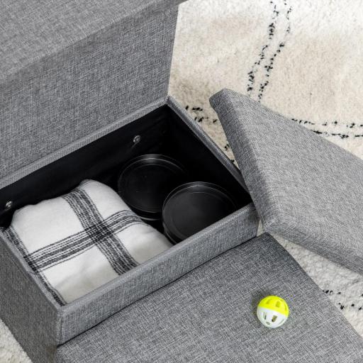 Escalera para Mascotas de 3 Peldaños 2 Cajas de Almacenaje Cueva y Cojín para Cama Sofá 73,5x33x40,5 cm Gris [6]