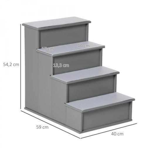 Escalera para Mascotas Escalones para Perros Gatos con Acolchados Desmontables Carga 30 kg 40x59x54,2 cm Gris [1]