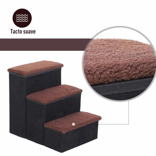 Escalera para Mascotas de 3 Peldaños Plegable con Tapas Abatibles y Espacio de Almacenamiento 3 Escalones de Perros Gatos Pequeños para Cama Sofá 40x54x48 cm Negro [2]