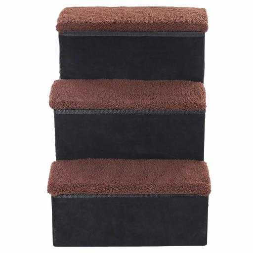 Escalera para Mascotas de 3 Peldaños Plegable con Tapas Abatibles y Espacio de Almacenamiento 3 Escalones de Perros Gatos Pequeños para Cama Sofá 40x54x48 cm Negro [6]