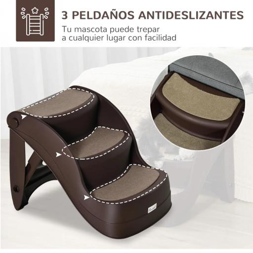 Escalera para Mascotas de 3 Peldaños Plegable Escalón para Perros Gatos para Cama Sofá 49x38x38 cm Marrón [5]