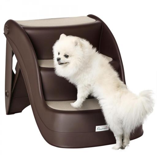 Escalera para Mascotas de 3 Peldaños Plegable Escalón para Perros Gatos para Cama Sofá 49x38x38 cm Marrón [8]