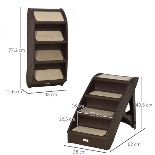 Escalón para Perros Gatos Portátil con Alfombras Antideslizantes para Cama Sofá Carga 20 kg 62x38x49,5 cm Marrón [1]