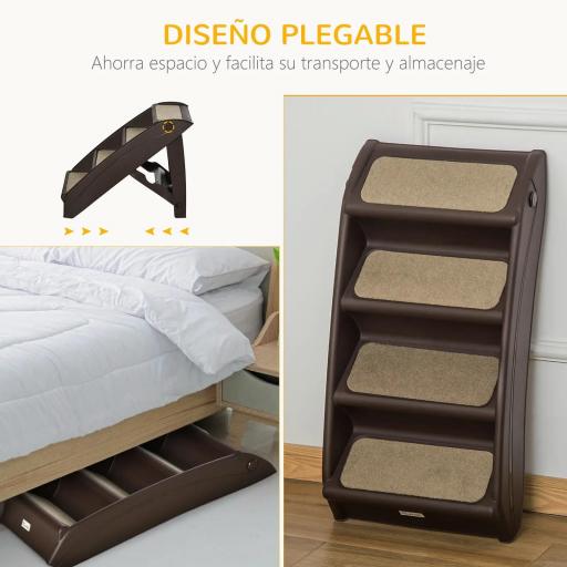 Escalón para Perros Gatos Portátil con Alfombras Antideslizantes para Cama Sofá Carga 20 kg 62x38x49,5 cm Marrón [2]