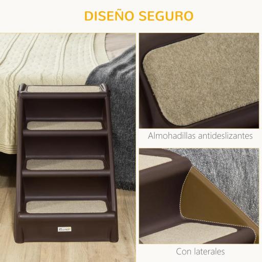 Escalón para Perros Gatos Portátil con Alfombras Antideslizantes para Cama Sofá Carga 20 kg 62x38x49,5 cm Marrón [3]