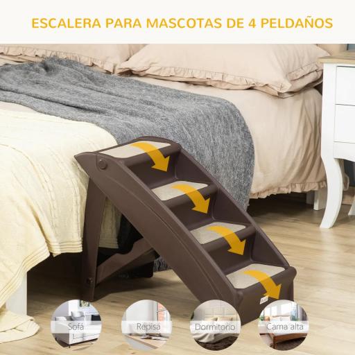 Escalón para Perros Gatos Portátil con Alfombras Antideslizantes para Cama Sofá Carga 20 kg 62x38x49,5 cm Marrón [5]