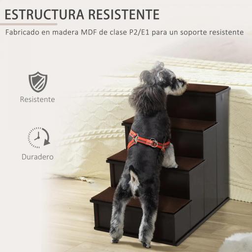 Escalera para Mascotas Escalones para Perros Gatos con Acolchados Desmontables Carga 30 kg 40x59x54,2 cm Marrón Oscuro [4]