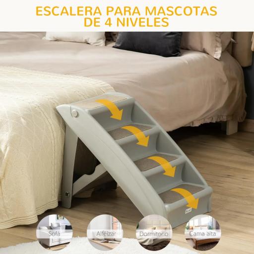 Escalón para Perros Gatos Portátil con Alfombras Antideslizantes para Cama Sofá Carga 20 kg 62x38x49,5 cm Gris [5]