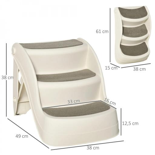 Escalera para Mascotas de 3 Peldaños Plegable Escalón para Perros Gatos para Cama Sofá 49x38x38 cm Crema [1]