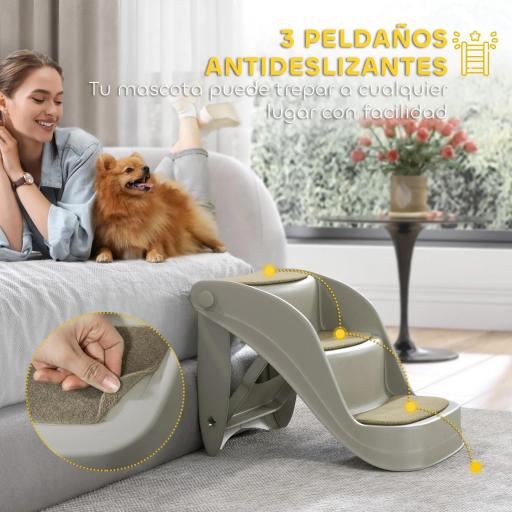 Escalera para Perros Pequeños Plegable 3 Peldaños Escalones para Perros con Alfombras Antideslizantes 49x38x38 cm Gris [2]