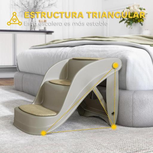 Escalera para Perros Pequeños Plegable 3 Peldaños Escalones para Perros con Alfombras Antideslizantes 49x38x38 cm Gris [4]