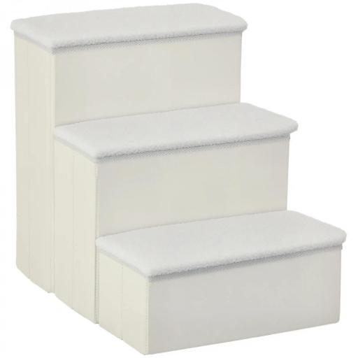 Escalera para Mascotas de 3 Peldaños Plegable con Tapas Abatibles y Espacio de Almacenamiento 3 Escalones de Perros Gatos Pequeños para Cama Sofá 40x54x48 cm Blanco [8]
