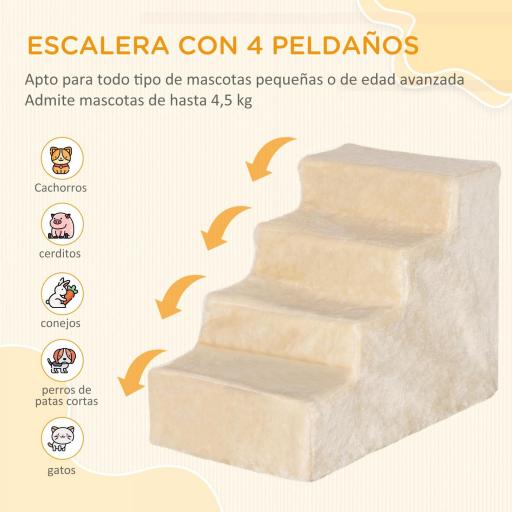 Escalera para Mascotas de 4 Peldaños 2 en 1 con Funda Extraíble y Lavable Escalera Rascadora de Perros 60x35x44 cm Beige [2]