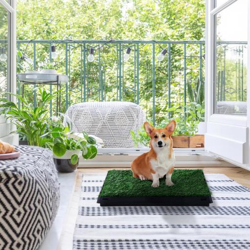 Inodoro para Perros con Césped Artificial y Bandeja Extraíble Orinal para Entrenamiento de Cachorros 51x63x6 cm Verde