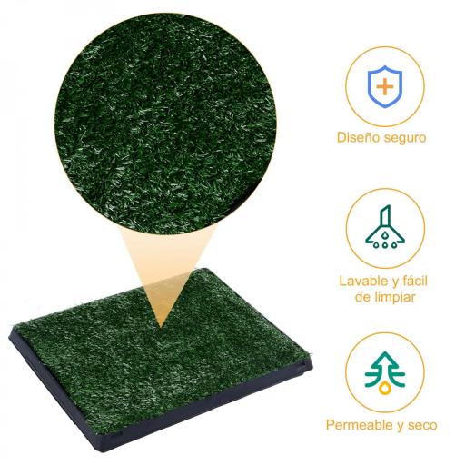 Inodoro para Perros con Césped Artificial y Bandeja Extraíble Orinal para Entrenamiento de Cachorros 51x63x6 cm Verde [3]