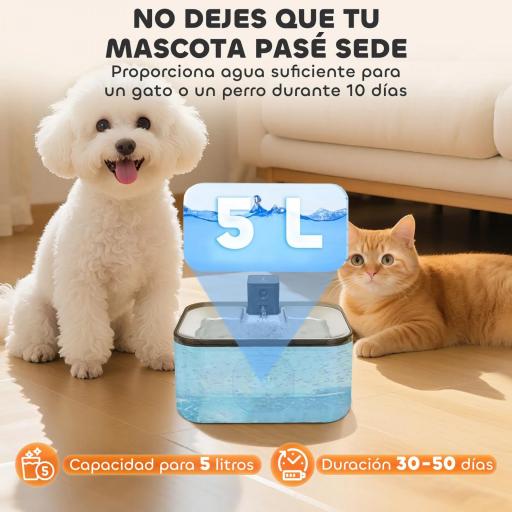 Fuente para Gatos de Acero Inoxidable 5L Bebedero Gatos Automático con Luz LED Bomba Súper Silenciosa y Filtro Plata [5]