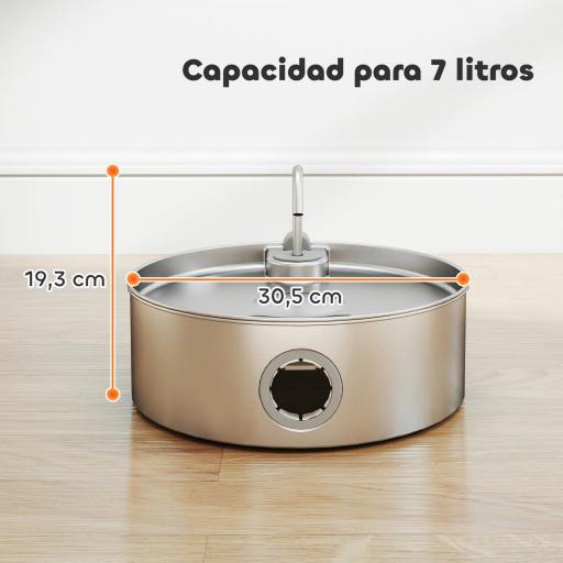 Fuente para Gatos de Acero Inoxidable 7L Fuente de Agua para Mascotas Silencioso Automático con Sistema de Filtros [1]