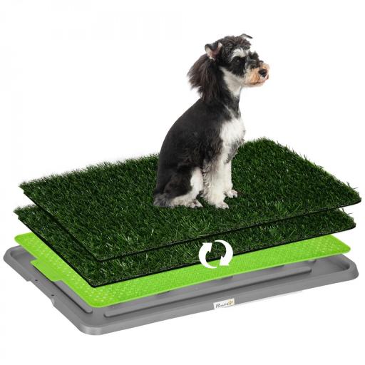 Inodoro para Perros con 2 Céspedes Artificiales Rejilla y Bandeja para Entrenamiento de Cachorros 67x41x3,5 cm Verde [9]
