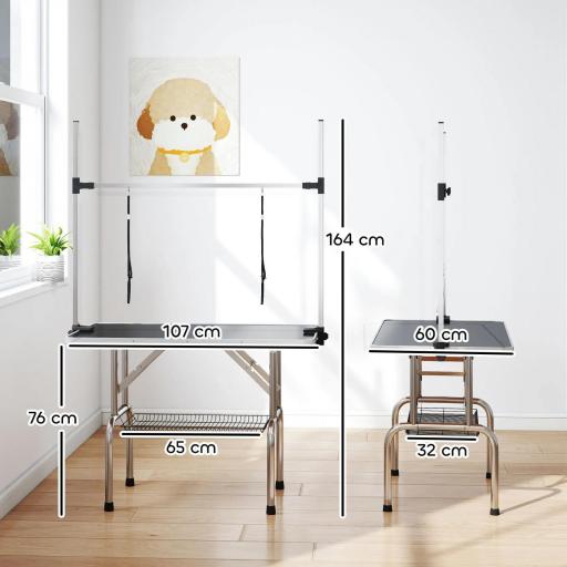 Mesa de Peluquería para Mascotas Mesa de Aseo Plegable con Estante de Almacenamiento Altura Ajustable 20-80 cm 107x60x170 cm Negro [1]