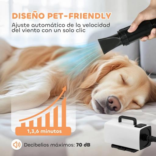 Secador para Perros de 2200W con Pantalla Digital Velocidad y Temperatura Ajustables 3 Boquillas Blanco [6]