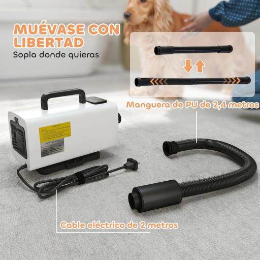 Secador para Perros de 2200W con Pantalla Digital Velocidad y Temperatura Ajustables 3 Boquillas Blanco [4]