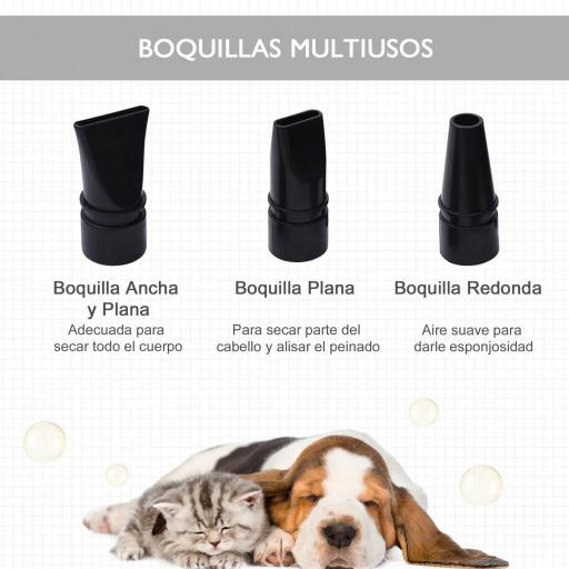 Secador de Pelo para Perros 2800W Secador para Mascotas con Temperatura y Velocidad del Viento Ajustable 3 Boquillas Tubo Flexible 2,1 m y Asa Portátil 40x16x20 cm Negro [3]