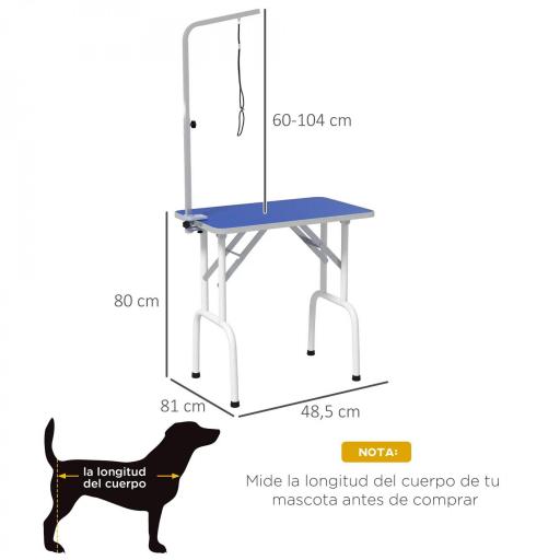 Mesa de Peluquería Canina Plegable con Encimera Antideslizante Brazo Ajustable 81x48,5x80 cm, Azul [1]