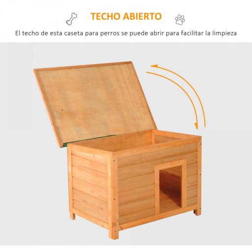 Caseta para Perro de Exterior con Tejado Abatible y Patas Antideslizantes para Interior y Exterior 82x58x58 cm Natural [2]