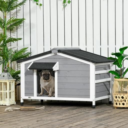 Caseta de Madera para Perros Casita para Mascotas con Techo Asfáltico y Base Extraíble 97x72x65 cm Gris