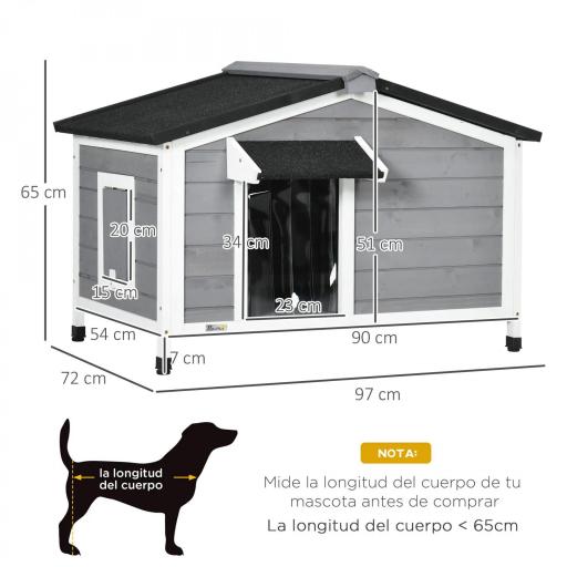 Caseta de Madera para Perros Casita para Mascotas con Techo Asfáltico y Base Extraíble 97x72x65 cm Gris [1]