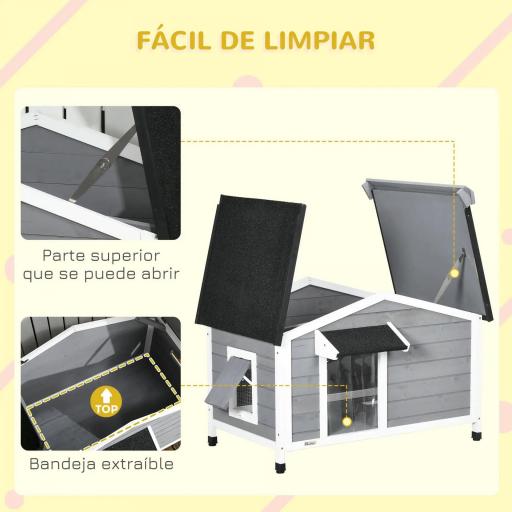 Caseta de Madera para Perros Casita para Mascotas con Techo Asfáltico y Base Extraíble 97x72x65 cm Gris [3]