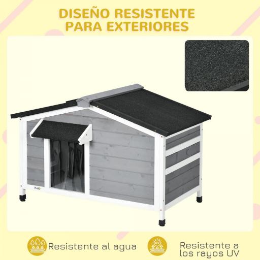 Caseta de Madera para Perros Casita para Mascotas con Techo Asfáltico y Base Extraíble 97x72x65 cm Gris [5]