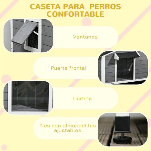 Caseta de Madera para Perros Casita para Mascotas con Techo Asfáltico y Base Extraíble 97x72x65 cm Gris [4]