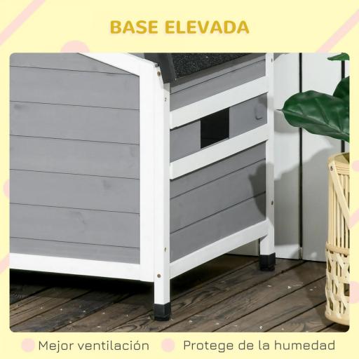 Caseta de Madera para Perros Casita para Mascotas con Techo Asfáltico y Base Extraíble 97x72x65 cm Gris [6]